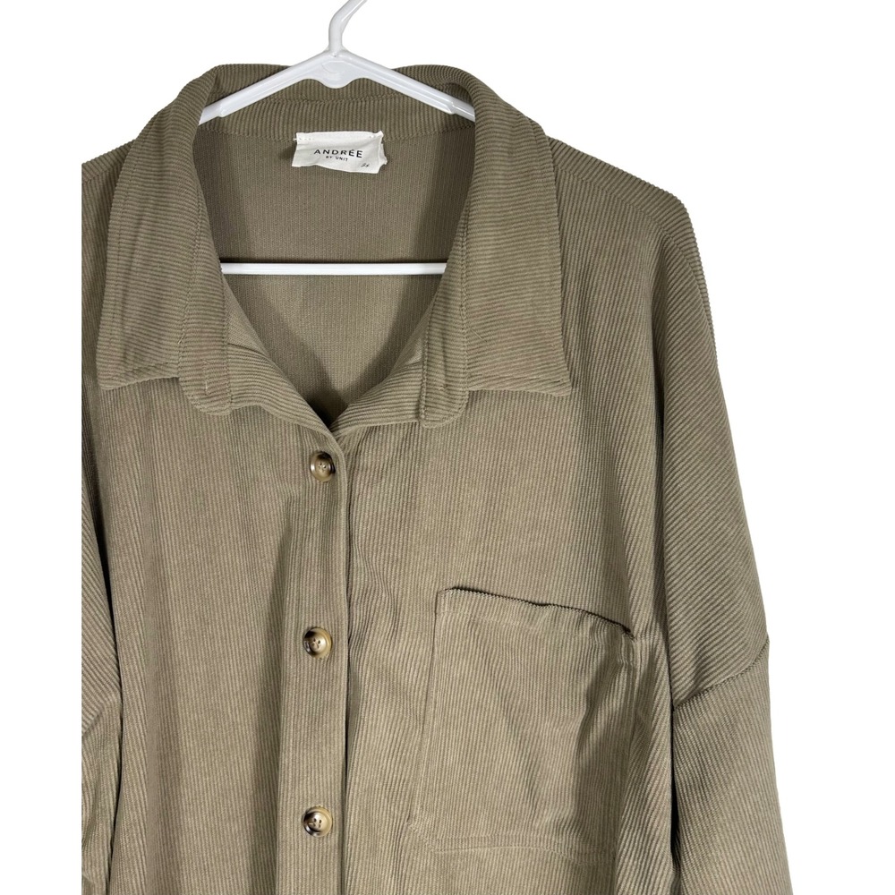 Andree by Unit Womens 2X Olive Tan Ribbed Corduroy Oversized Shacket Shirt